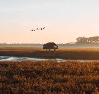 Kiekkaaste in Groningen bij zonsondergang